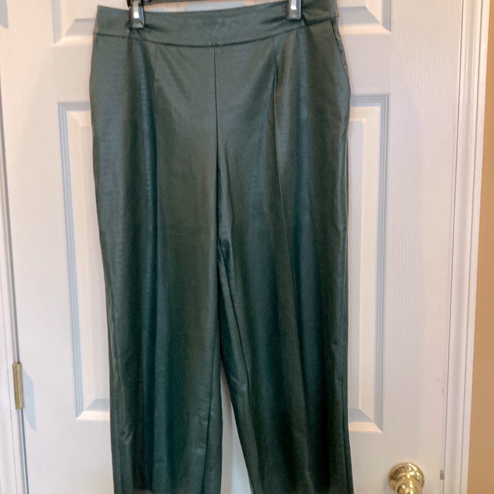 J Jason Wu Faux Leather Croc Culotte Pants Evergreen Size 10 - Picture 3 of 13